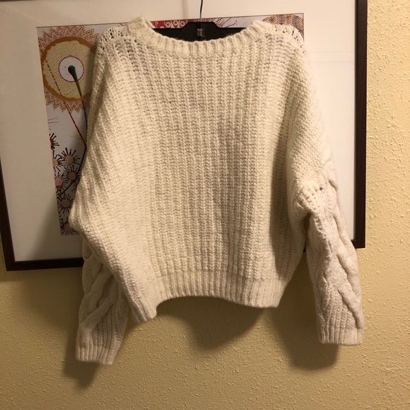 I R O PARIS Winter White Chunky Cable Knit Drop shoulder Sweater XL Wool/Alpaca - Picture 7 of 10